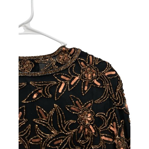 NWT Vintage Papell Studio Beaded Sequin Silk Jacket Evening Copper Black Medium - Picture 7 of 11